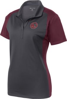 Ladies Colorblock Micropique Sport-Wick Polo, Iron Grey/ Maroon